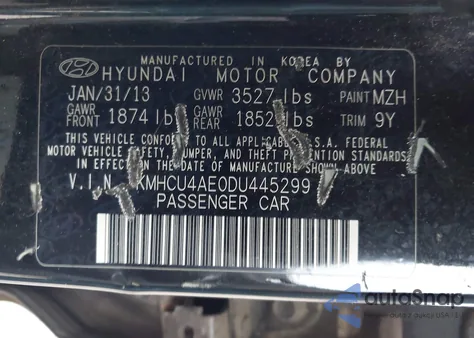 2013 Hyundai Accent Gls from USA, damaged, VIN KMHCU4AE0DU445299